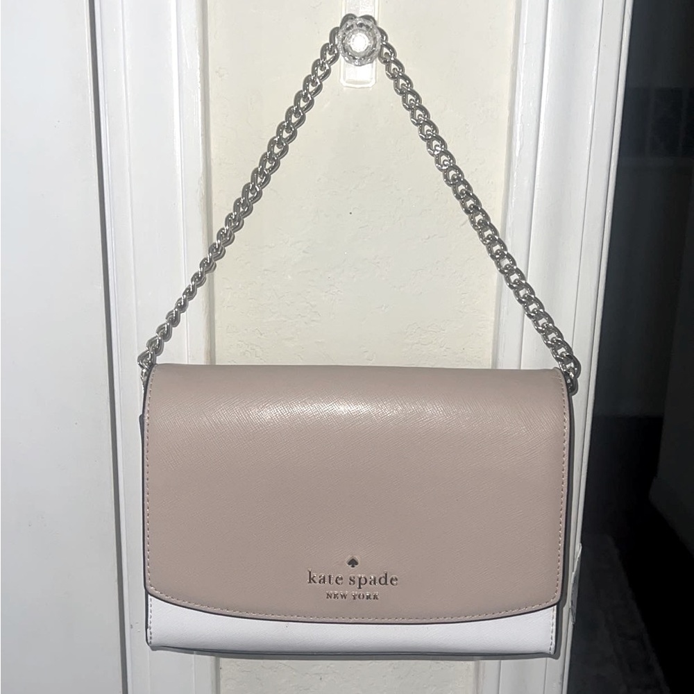 Kate Spade nude shoulder purse with silver chain